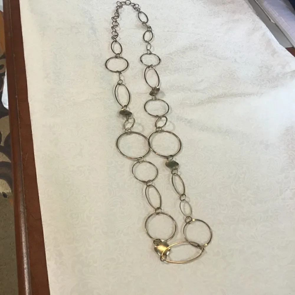Brass Tone Circles & Ovals Necklace